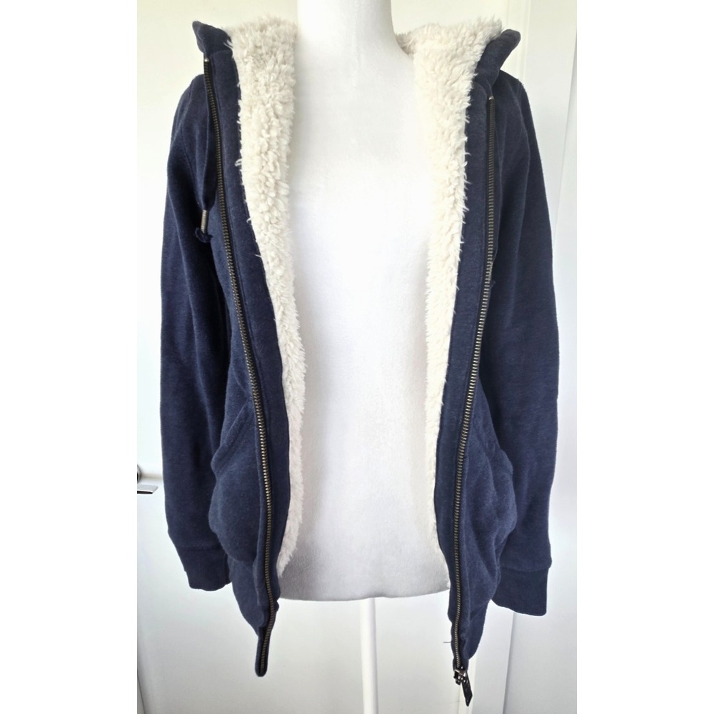 Aritizia TNA Faux Fur Lined Cotton Full Zip Hoodie Long Sleeves Navy Sz M Y2K